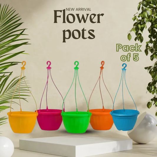 Pack of 5 Multicolor Hanging Flower Pots – with Drainage for Healthy Plants Umbiz