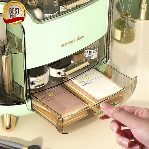 Elegant Multi-Layer Cosmetic Storage Organizer with Lid & Drawers