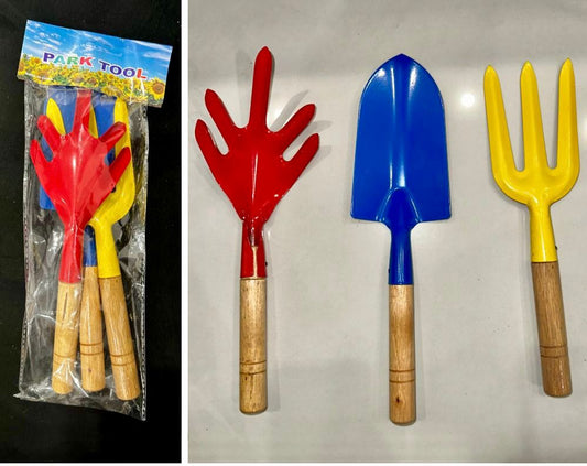 Pack of 3 Gardening tool set Wooden Handle - Set of 3 Piece Colorful Garden Tool set - High Quality Gardening Tool Set Umbiz