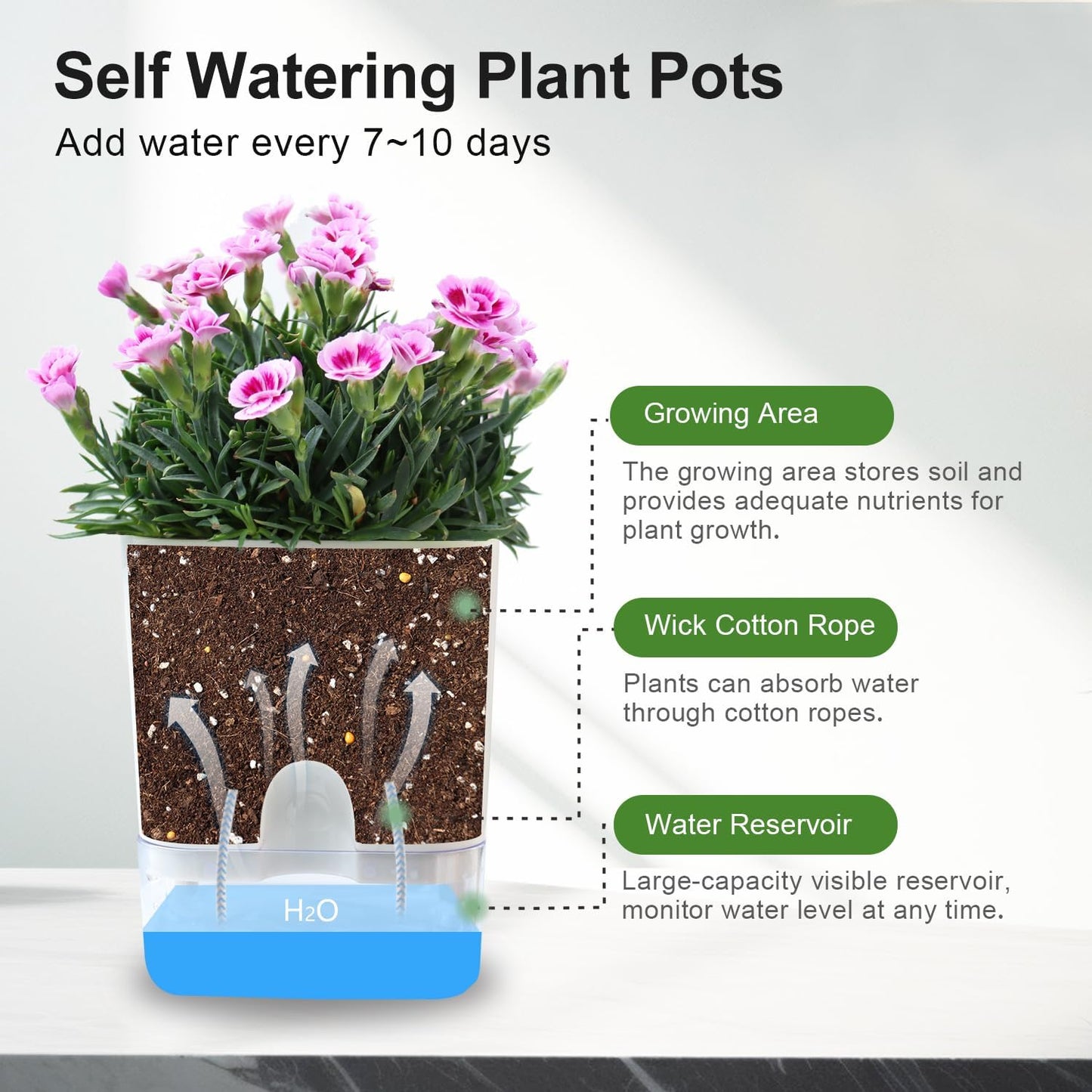 Self-Watering Pots for Indoor & Outdoor Plants -Square Shape Elegant Design - Home Decor (Pack Of 1) *Plant not included* Umbiz