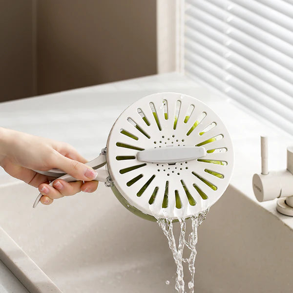 Folding Handle Drain Basket with Lid Fruit Vegetable Washing Bowl Kitchen Washing Basket Plastic Colander Water-Filtering Basin
