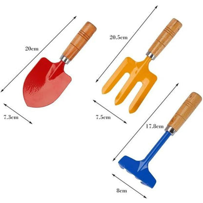 Pack of 3 Gardening tool set Wooden Handle - Set of 3 Piece Colorful Garden Tool set - High Quality Gardening Tool Set Umbiz
