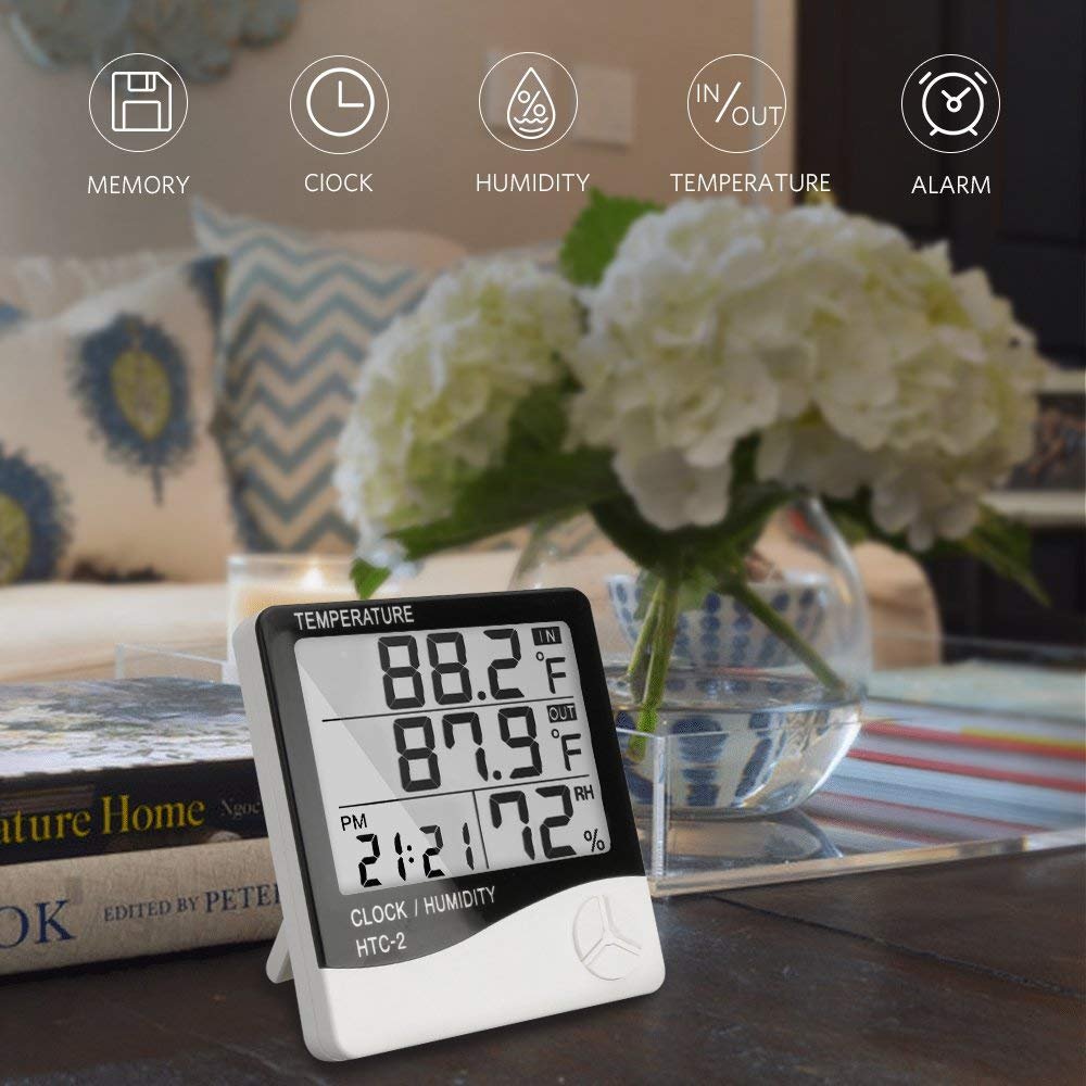 3 In 1 Digital LCD Temperature Humidity Meter - Indoor/Outdoor Room Thermometer Clock Hygrometer With Alarm Clock (IMPORTED) HTC 1 UMBIZ