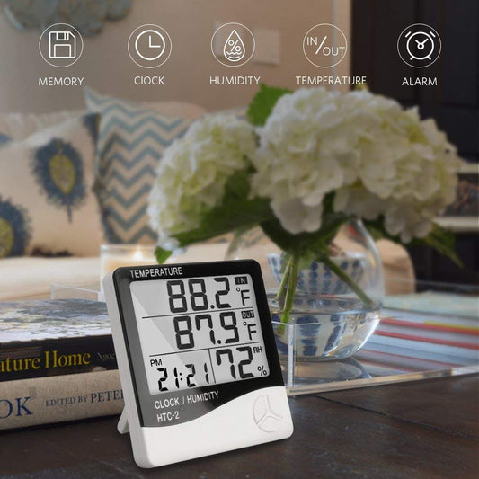 3 In 1 Digital LCD Temperature Humidity Meter - Indoor/Outdoor Room Thermometer Clock Hygrometer With Alarm Clock (IMPORTED) HTC 1 UMBIZ