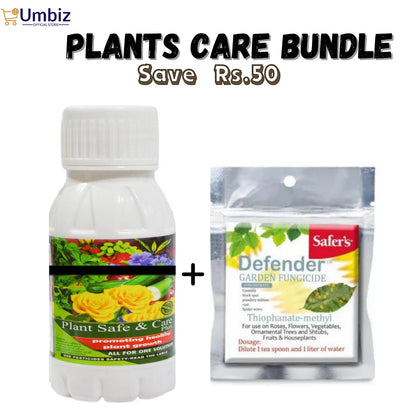 Plants Care Bundle Pack Of 2 - Plant Safe And Care (100 ml Bottle) - Defender Garden Fungicide 15gm Sachet Umbiz