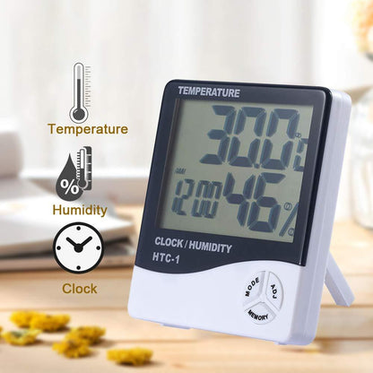 3 In 1 Digital LCD Temperature Humidity Meter - Indoor/Outdoor Room Thermometer Clock Hygrometer With Alarm Clock (IMPORTED) HTC 1 UMBIZ