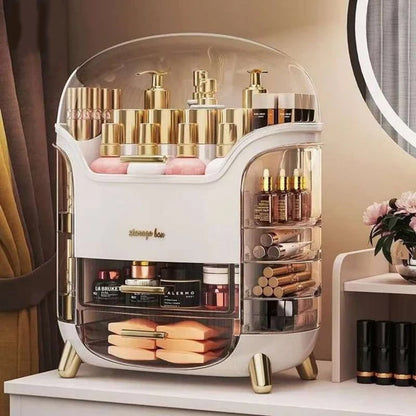 Elegant Multi-Layer Cosmetic Storage Organizer with Lid & Drawers
