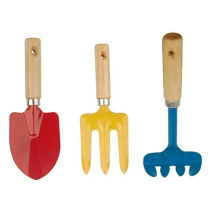 Pack of 3 Gardening tool set Wooden Handle - Set of 3 Piece Colorful Garden Tool set - High Quality Gardening Tool Set Umbiz