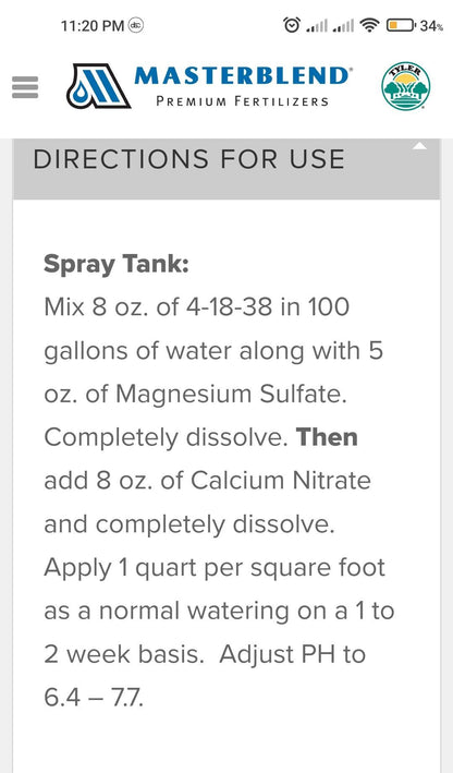 MASTERBLEND HYDROPONICS FERTILIZER 4-18-38 (IMPORTED USA) 250 GRAMS PACK Umbiz