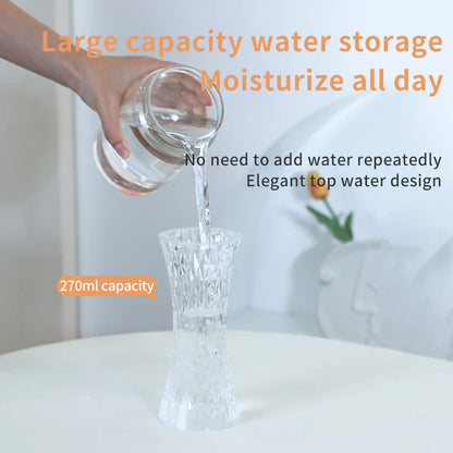 3D Crystal Rose LED Table Lamp – Glass Touch Ambient Light & Humidifier