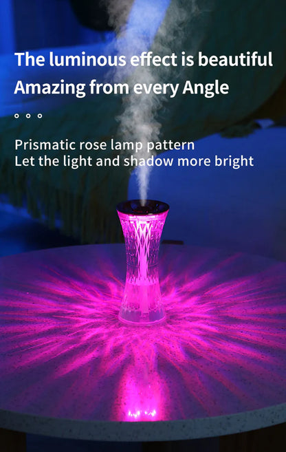 3D Crystal Rose LED Table Lamp – Glass Touch Ambient Light & Humidifier