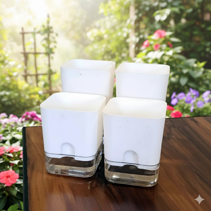 Set of 4 Self Watering Square Pots (Without Plant) | Home Decor, Living Room, Table Top