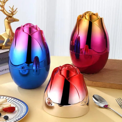 Luxury Rose-Shaped Fruit Fork Set with Golden Case