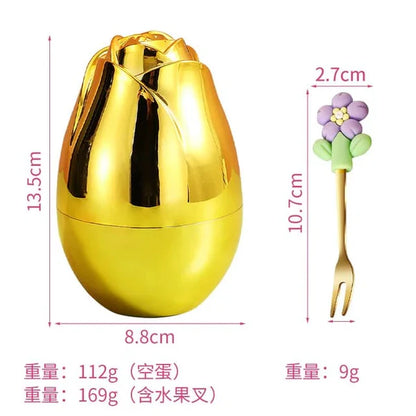 Luxury Rose-Shaped Fruit Fork Set with Golden Case