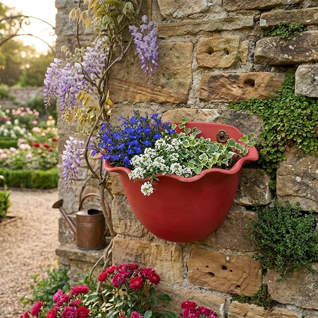 Wall Mounted Flower Pots – Red Hanging Planters for Indoor & Outdoor Use | Decorative Plastic Wall Pots for Plants | Space Saving Vertical Garden Pots | Stylish Strong Red Wall Planters Pack of 2 Without Plant | Modern Home & Balcony Decor UMBIZ STORE