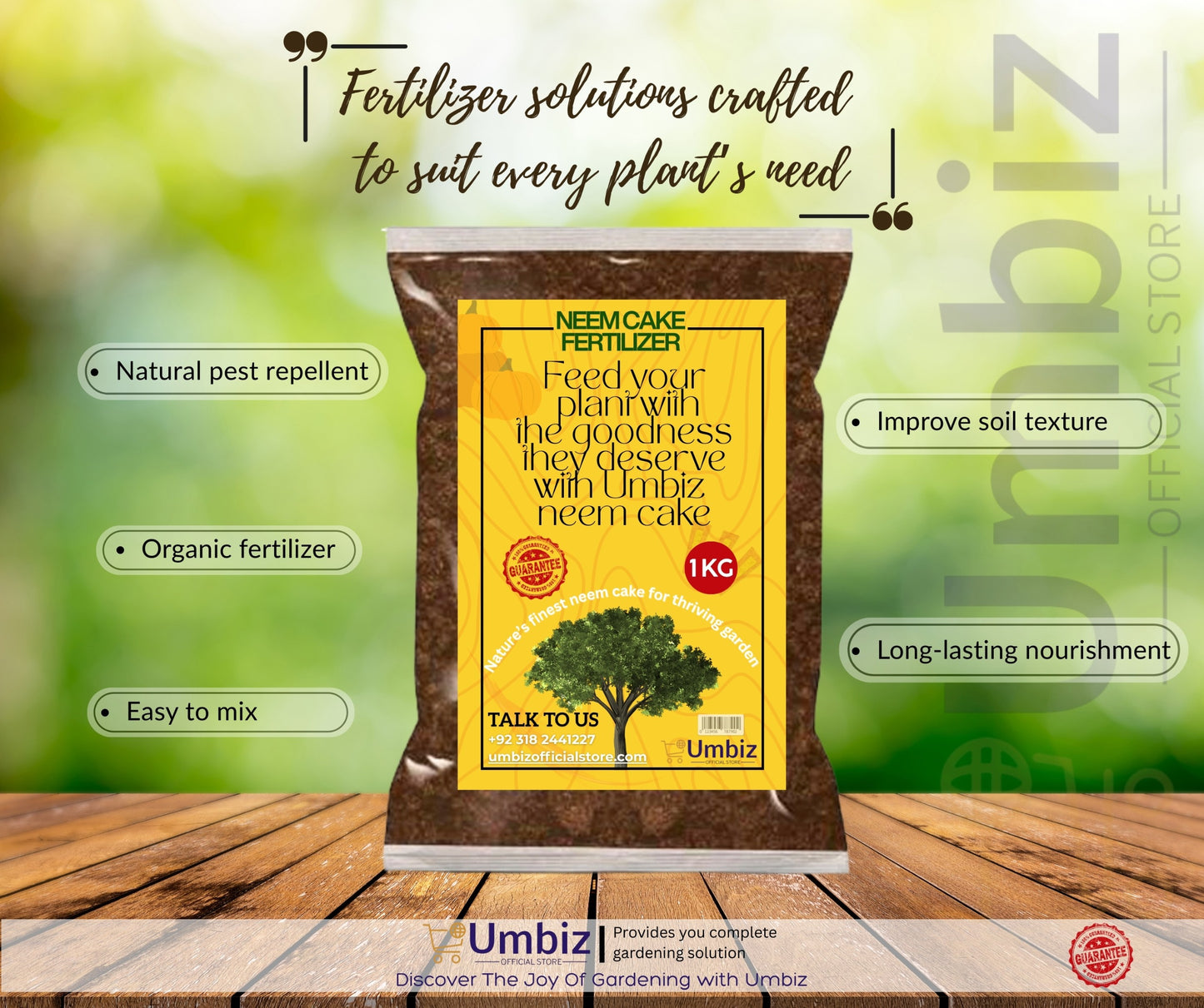 Neem Cake Fertilizer 1 Kg PACK - Best Insecticide/Fungicide Fertilizer