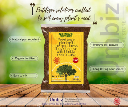 Neem Cake Organic Fertilizer 1 Kg PACK - Best Insecticide/Fungicide Fertilizer