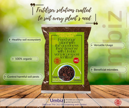 VERMICOMPOST FERTILIZER 1 KG BAG WITH FREE GIFT - Organic Fertilizer For Plants - Promotes Healthy & Strong Root System Development (100% Organic & IMPORTED) Umbiz