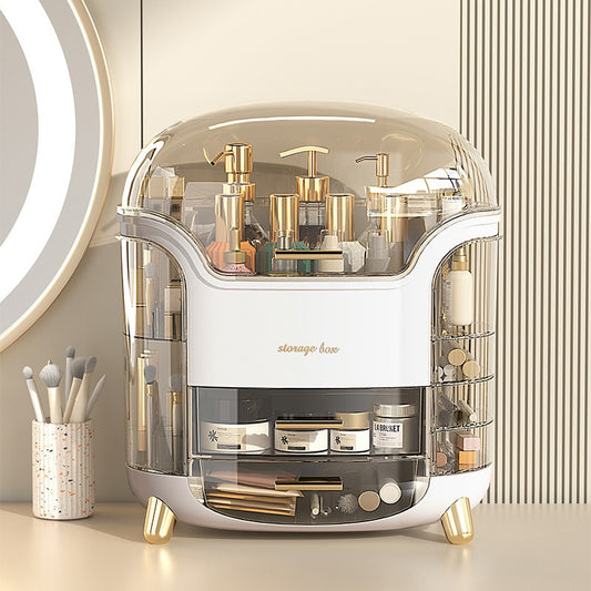 Elegant Multi-Layer Cosmetic Storage Organizer with Lid & Drawers