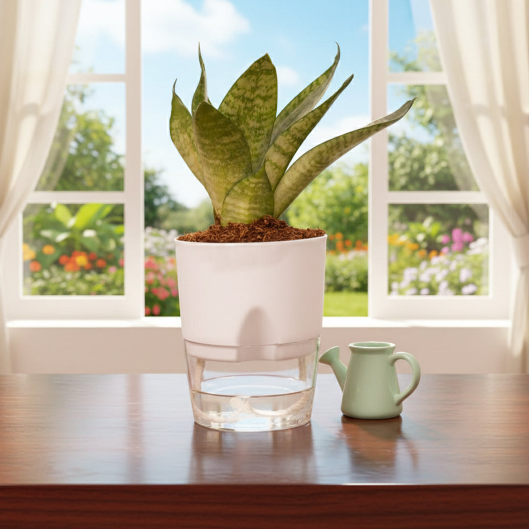 Sansevieria Green Snake Plant With Self Watering Pot