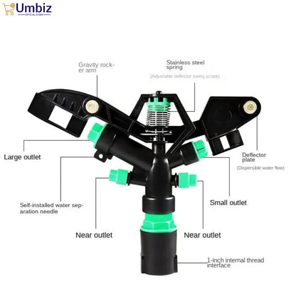 360° Rotary Automatic Water Irrigation Sprayer Sprinkler For Garden Yard Lawn - Garden Sprinkler - Rotating Yard Sprinkler With Double Nozzle - Automatically Watering Sprinkler System, Garden Sprinklers For Lawn Umbiz