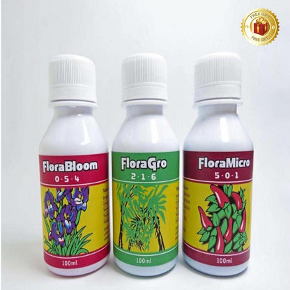 General Hydroponics Flora Series – Grow, Bloom & Micro (Set of 3 x 100ml) + Free Gift | Plant Care | Soil & Hydroponic Fertilizer | Gardening Essentials UMBIZ