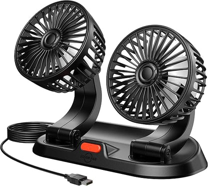Universal Dual Head Car Fan – 12V Mini Electric 360 Rotatable Cooling Fan