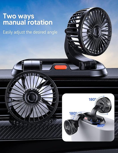 Universal Dual Head Car Fan – 12V Mini Electric 360 Rotatable Cooling Fan