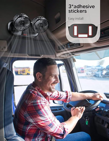 Universal Dual Head Car Fan – 12V Mini Electric 360 Rotatable Cooling Fan