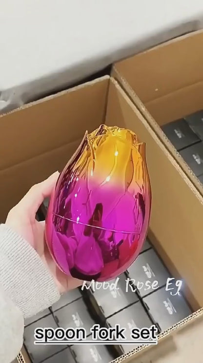 Luxury Rose-Shaped Fruit Fork Set with Golden Case