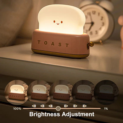Cute Toast Night Light with Adjustable Brightness – Bedside & Kids Room Lamp