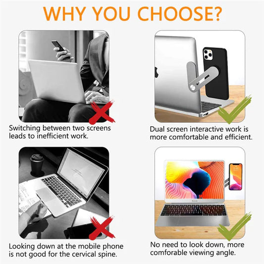 Magnetic Foldable Laptop Phone Holder – Adjustable Mount for Dual Screen Setup