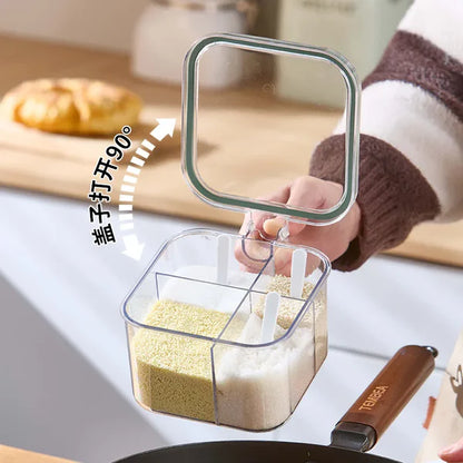 4-Grid Spice Storage Box – Multi-Section Seasoning Organizer with Spoon