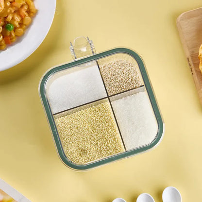 4-Grid Spice Storage Box – Multi-Section Seasoning Organizer with Spoon