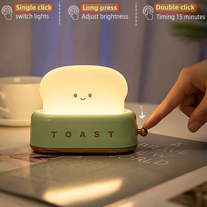 Cute Toast Night Light with Adjustable Brightness – Bedside & Kids Room Lamp